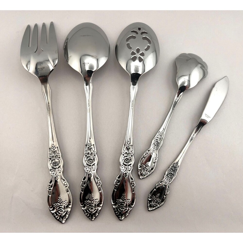 5pc Oneida WORDSWORTH Hostess Serving Set Stainless Flatware Silverware Floral - Picture 2 of 6